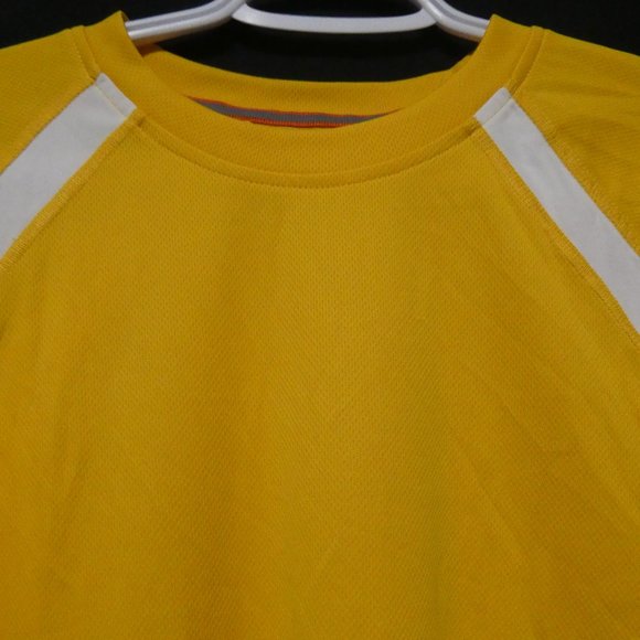 ATHLETIC WORKS | medium| Yellow Exercise Tee | White Stripes | Black Mesh Sides - Picture 4 of 10